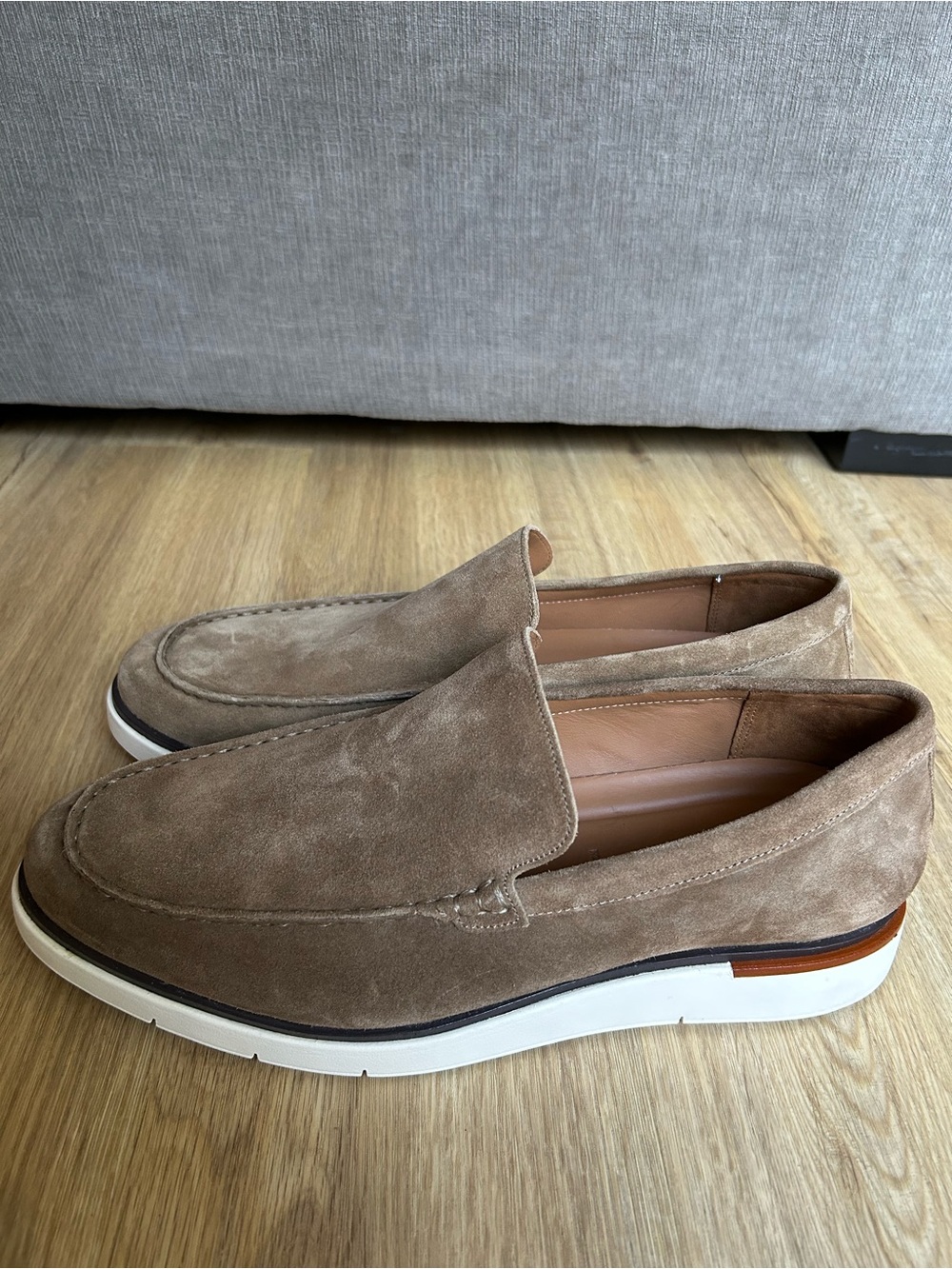 Allen Edmonds Taupe Suede Slip-On Loafers